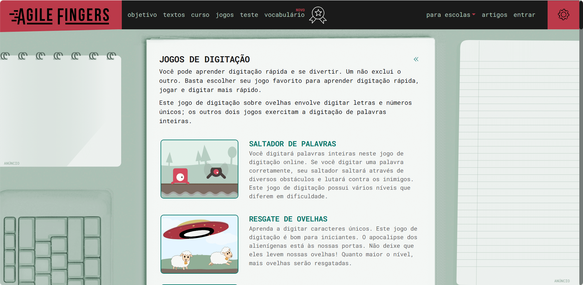 AgileFingers: Aprende A Digitar Com 5 Jogos Grátis Online