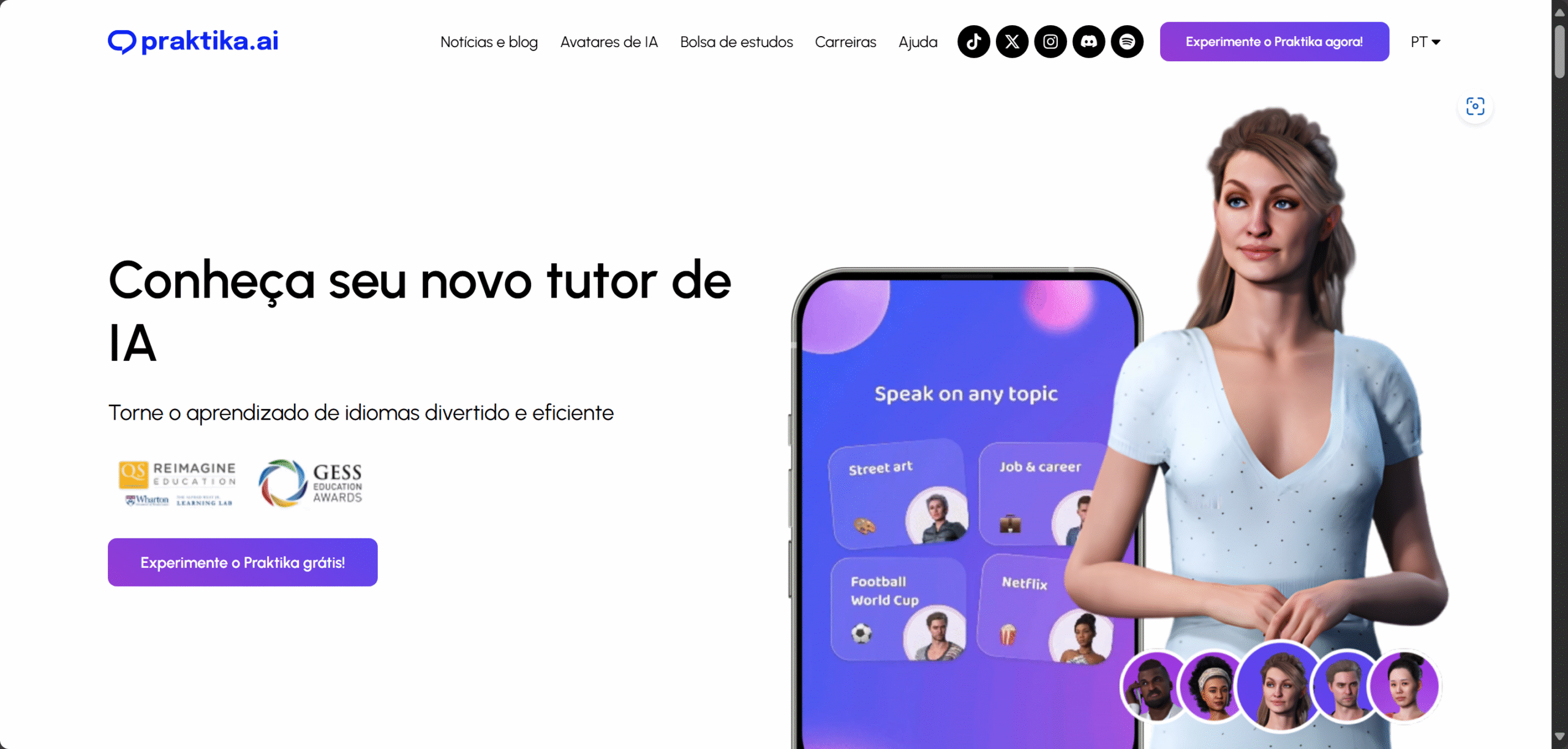 Ilustração colorida e em estilo desenhado à mão que mostra um robô de IA, bandeira do Reino Unido, ícones de verificação e um utilizador com computador portátil, representando aprendizagem de inglês com inteligência artificial.