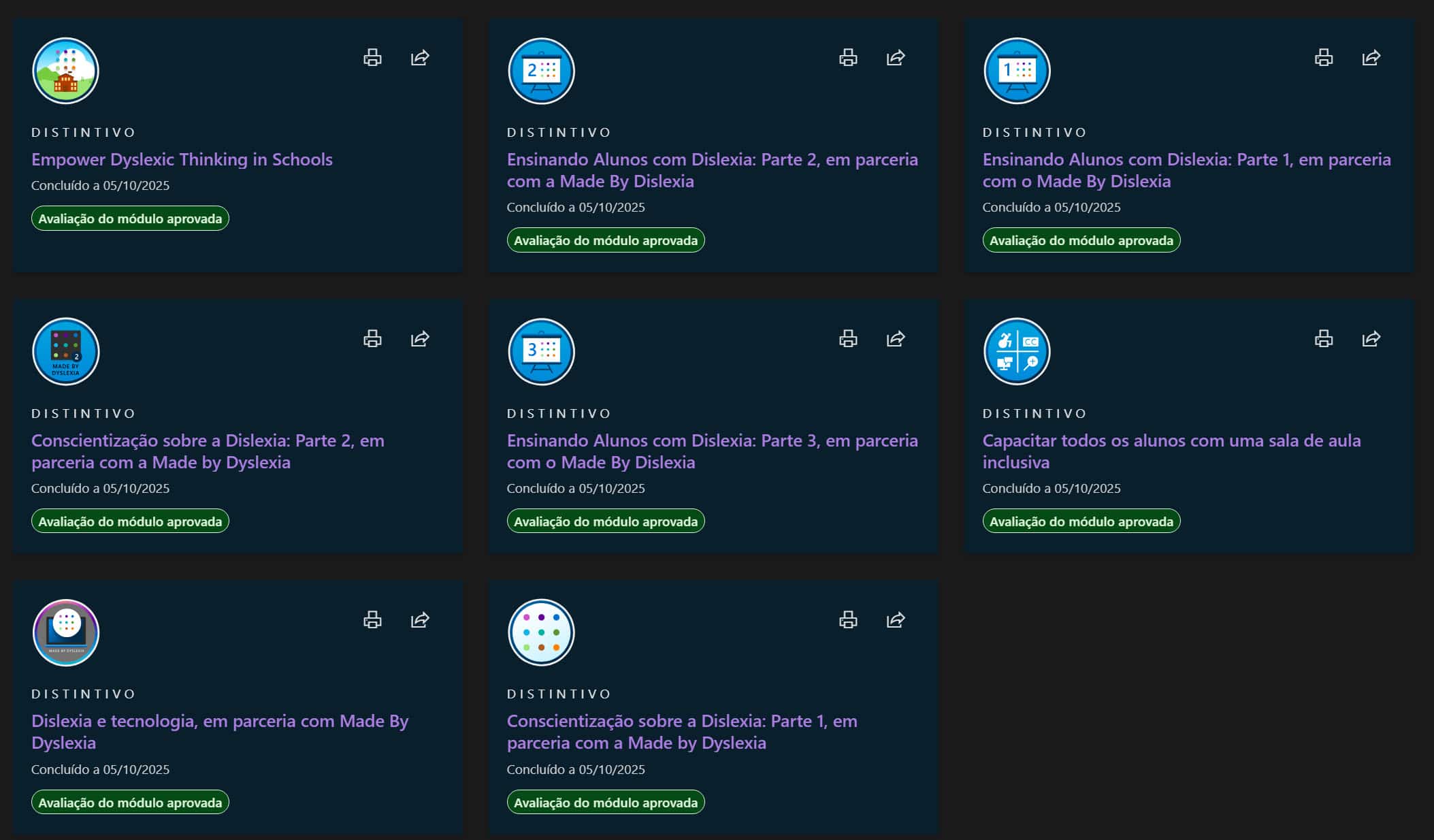 Cursos e formações disponibilizadas pela Microsoft sobre dislexia.