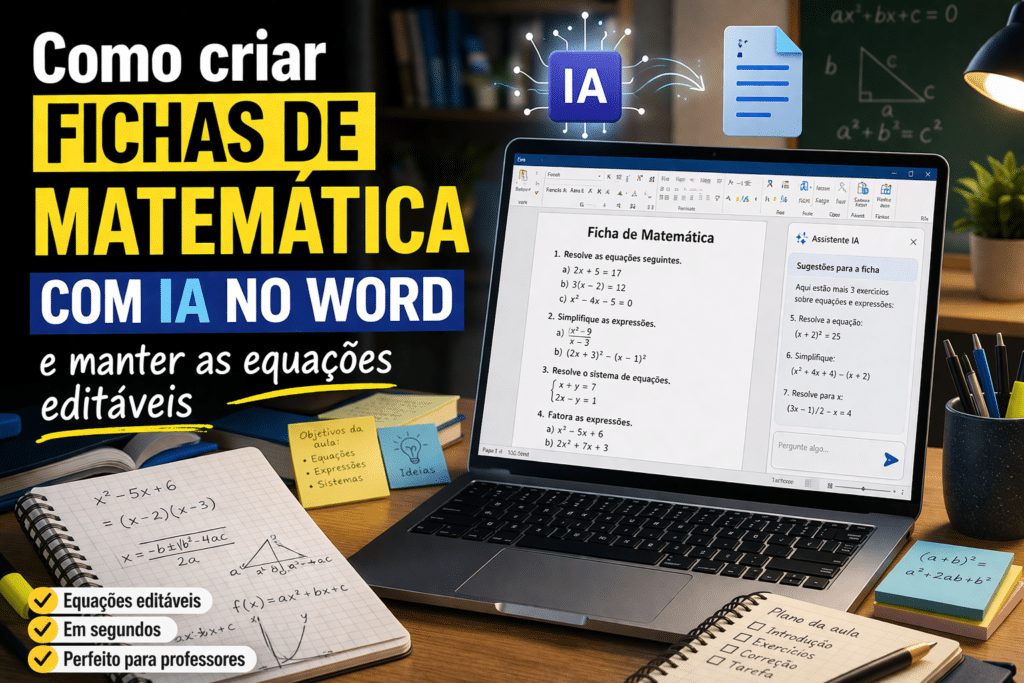 Capa do artigo sobre como criar fichas de Matemática com IA no Word e manter as equações editáveis. Latex-to-Word