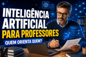 Professor analisa e corrige uma resposta de inteligência artificial durante a preparação de uma aula